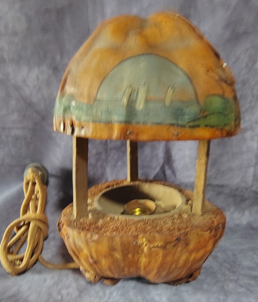 Vintage Folk Art Coconut Lamp